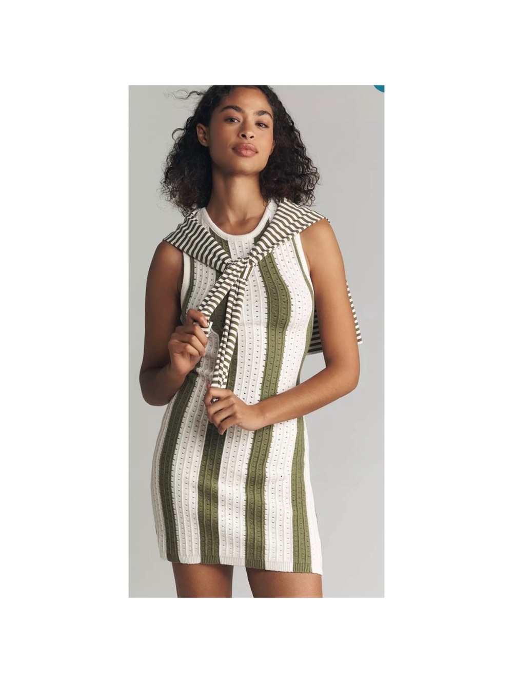 Anthropologie Olive and White Striped Knit Sleeveless Mini Dress